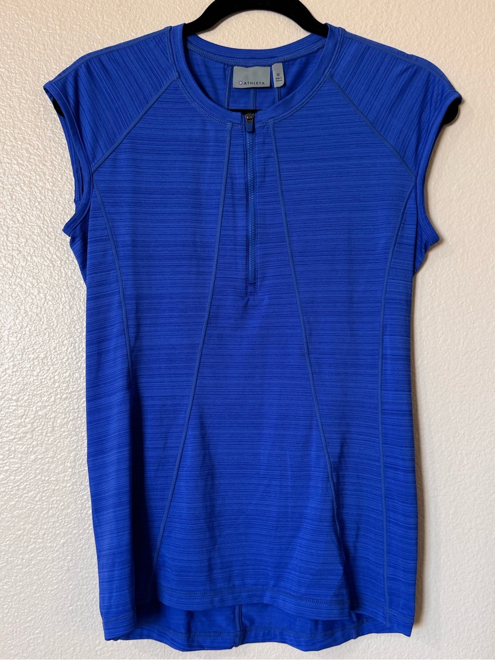 Athleta Pacifica UPF 50+ Tank Top 2 1/4 Zip Blue Space Dye Back Pocket Medium
